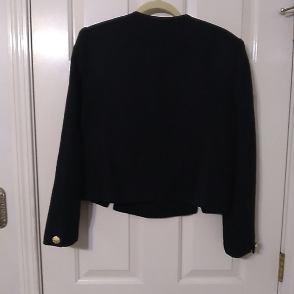 Requirements Womens SZ 12 100% Wool Black Jacket Gold Buttons Shoulder Pads - Picture 5 of 7